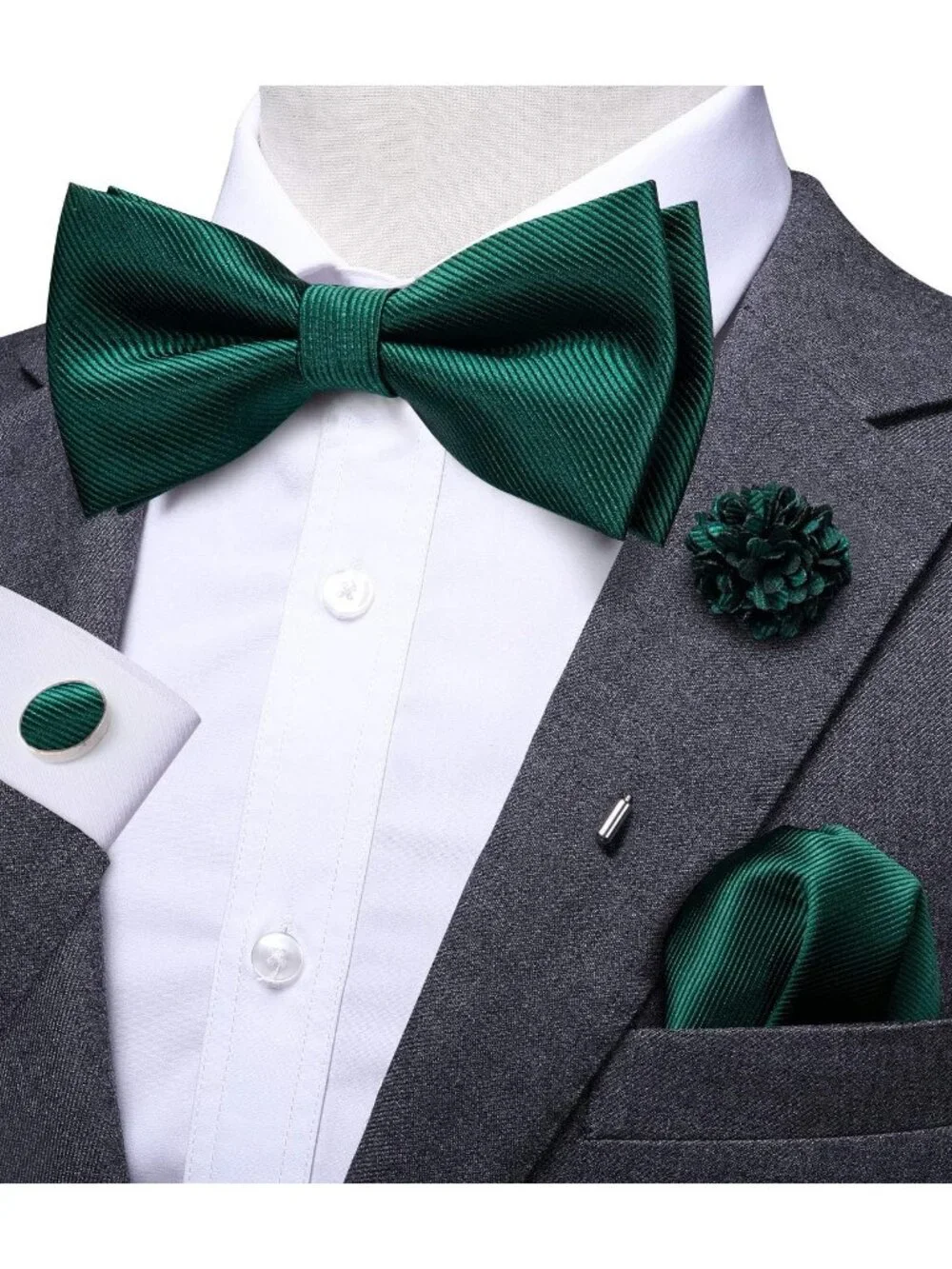 Men's Formal Bowtie Set with Lapel Pin Pocket Square Cufflinks